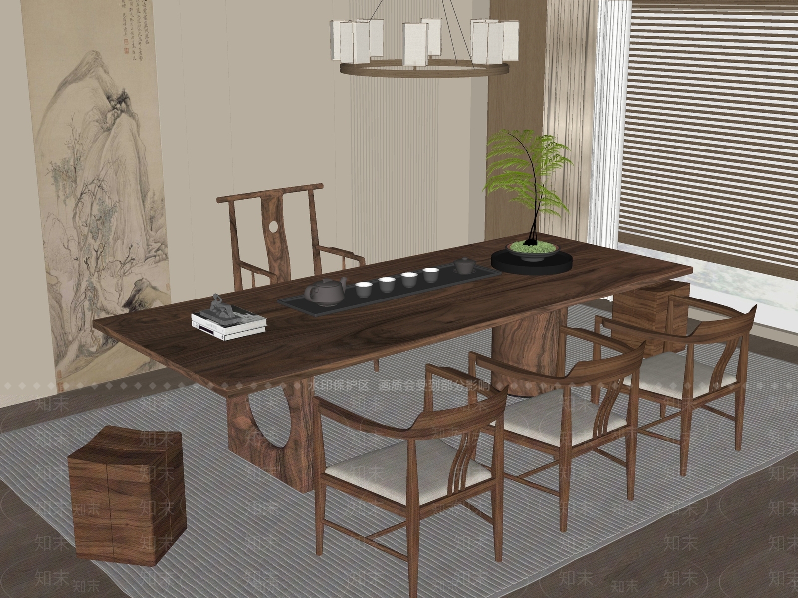 新中式中古茶桌椅SU模型下载【ID:1188213953】