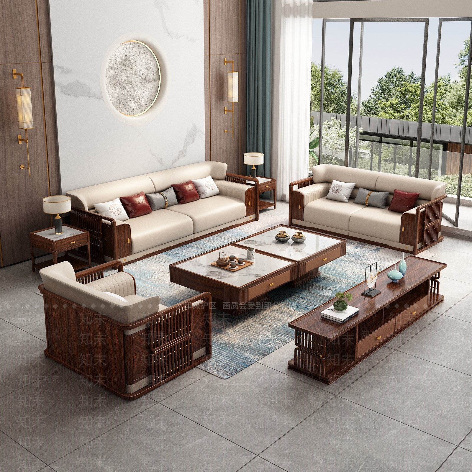 新中式简约别墅客厅3D模型下载【ID:1188215701】