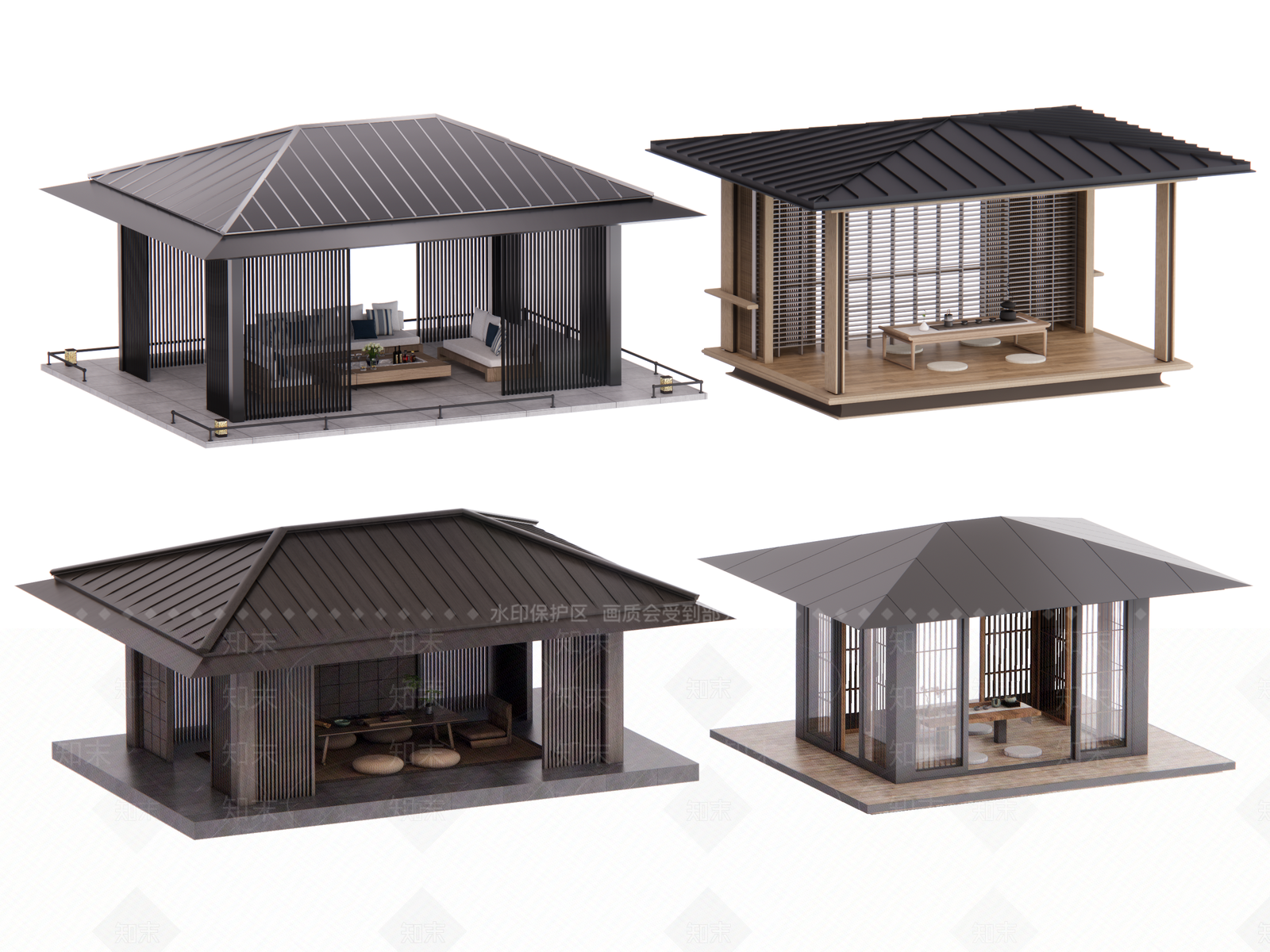 日式亭子SU模型下载【ID:1188214350】