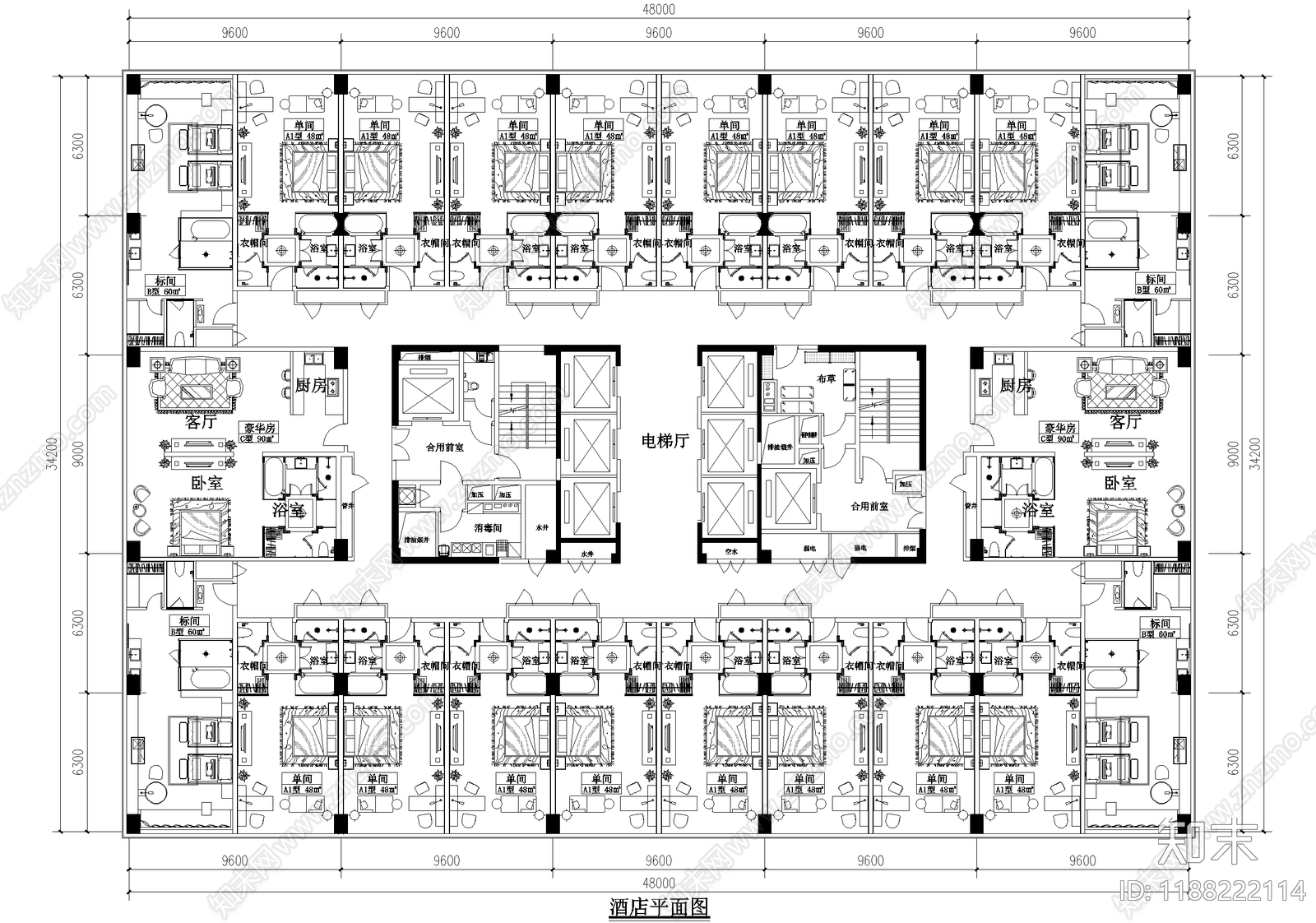酒店客房施工图下载【ID:1188222114】