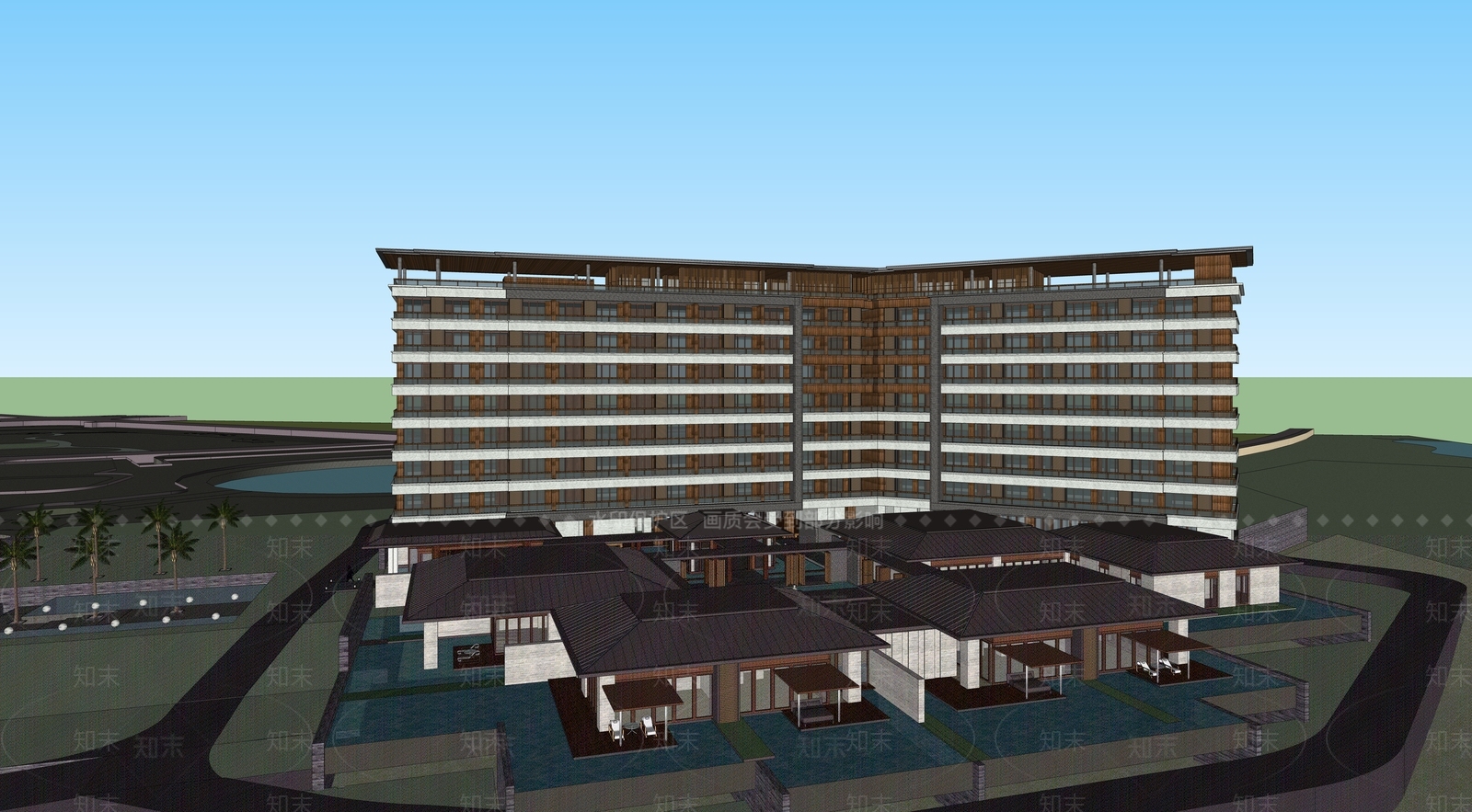 现代酒店建筑SU模型下载【ID:1188237346】