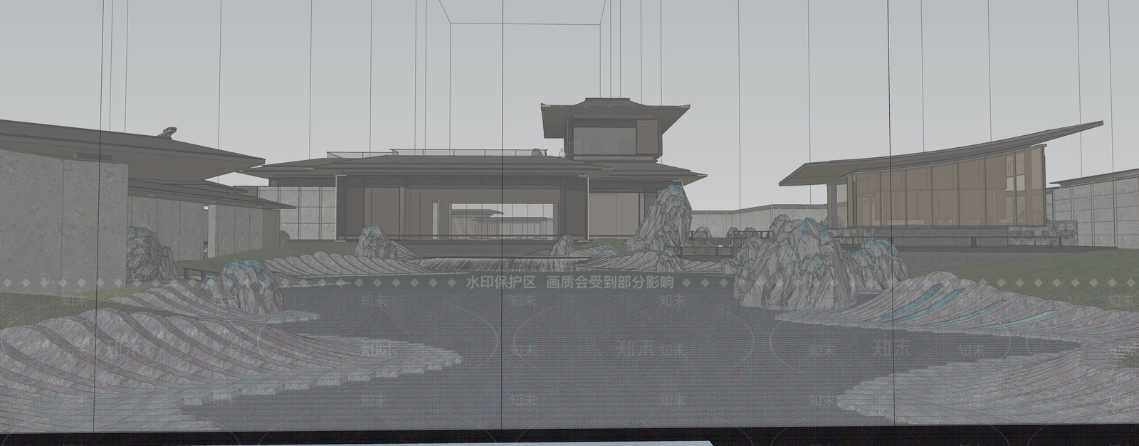 新中式轻奢小区景观SU模型下载【ID:1188241695】