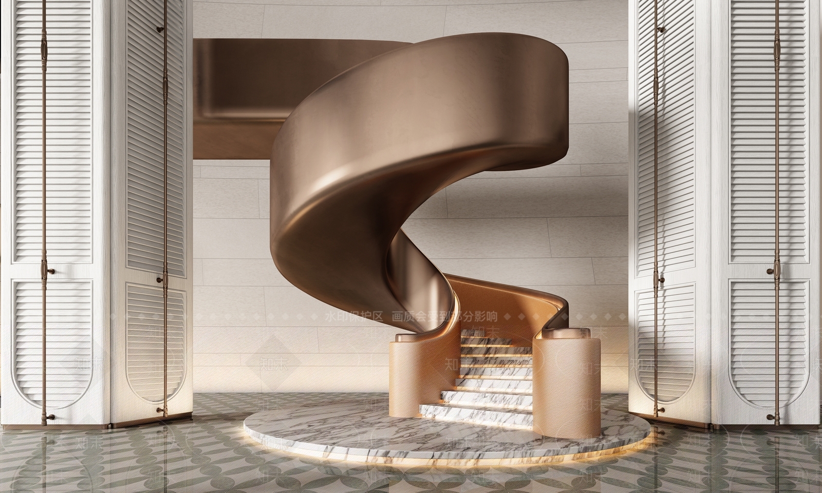 意式轻奢旋转楼梯SU模型下载【ID:1188247219】