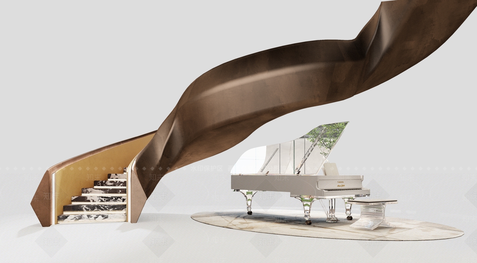 现代轻奢旋转楼梯SU模型下载【ID:1188247326】