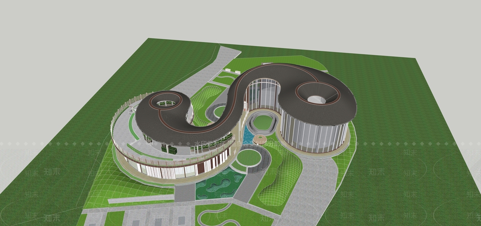 现代展览馆建筑SU模型下载【ID:1188250272】