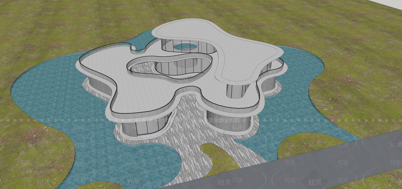 现代展览馆建筑SU模型下载【ID:1188250218】