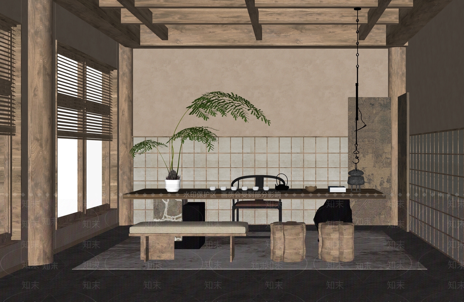 中式新中式茶室SU模型下载【ID:1188253532】