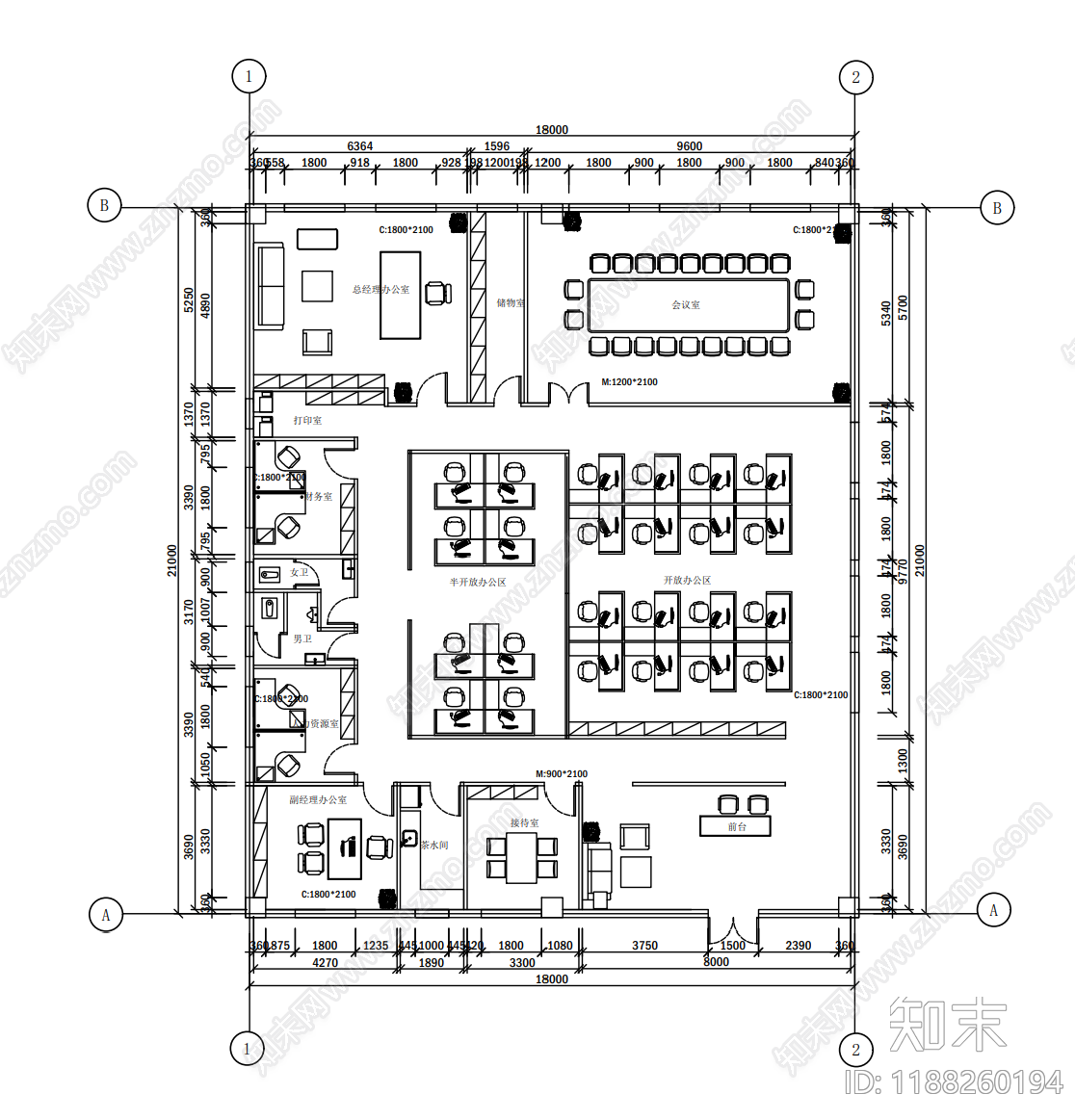 现代整体办公空间cad施工图下载【ID:1188260194】