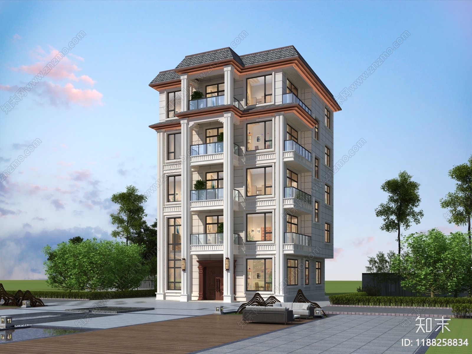 新中式中式别墅建筑施工图下载【ID:1188258834】