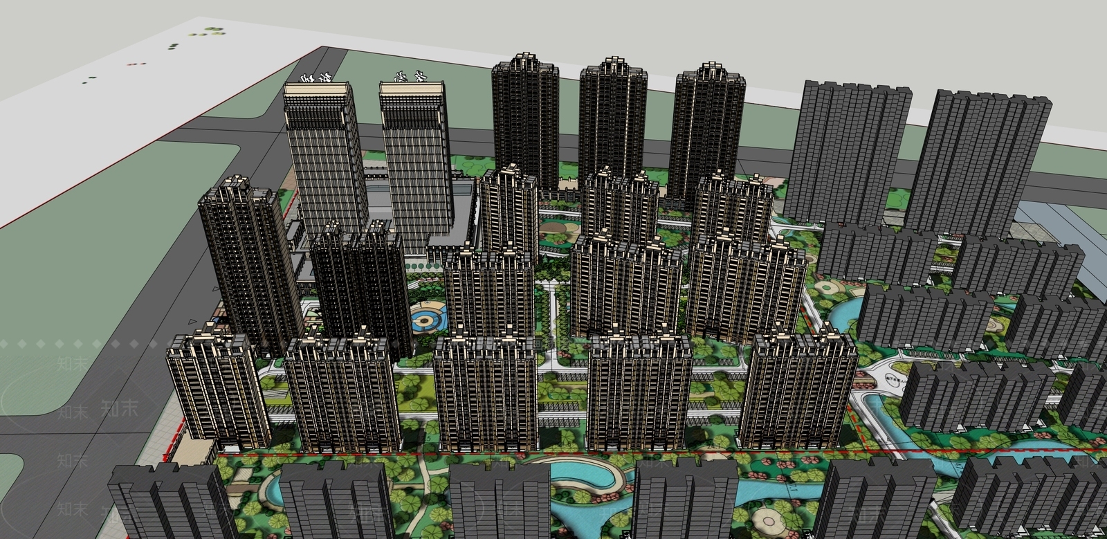 欧式复古小区建筑SU模型下载【ID:1188265215】