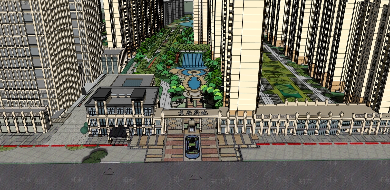 欧式复古小区建筑SU模型下载【ID:1188265215】
