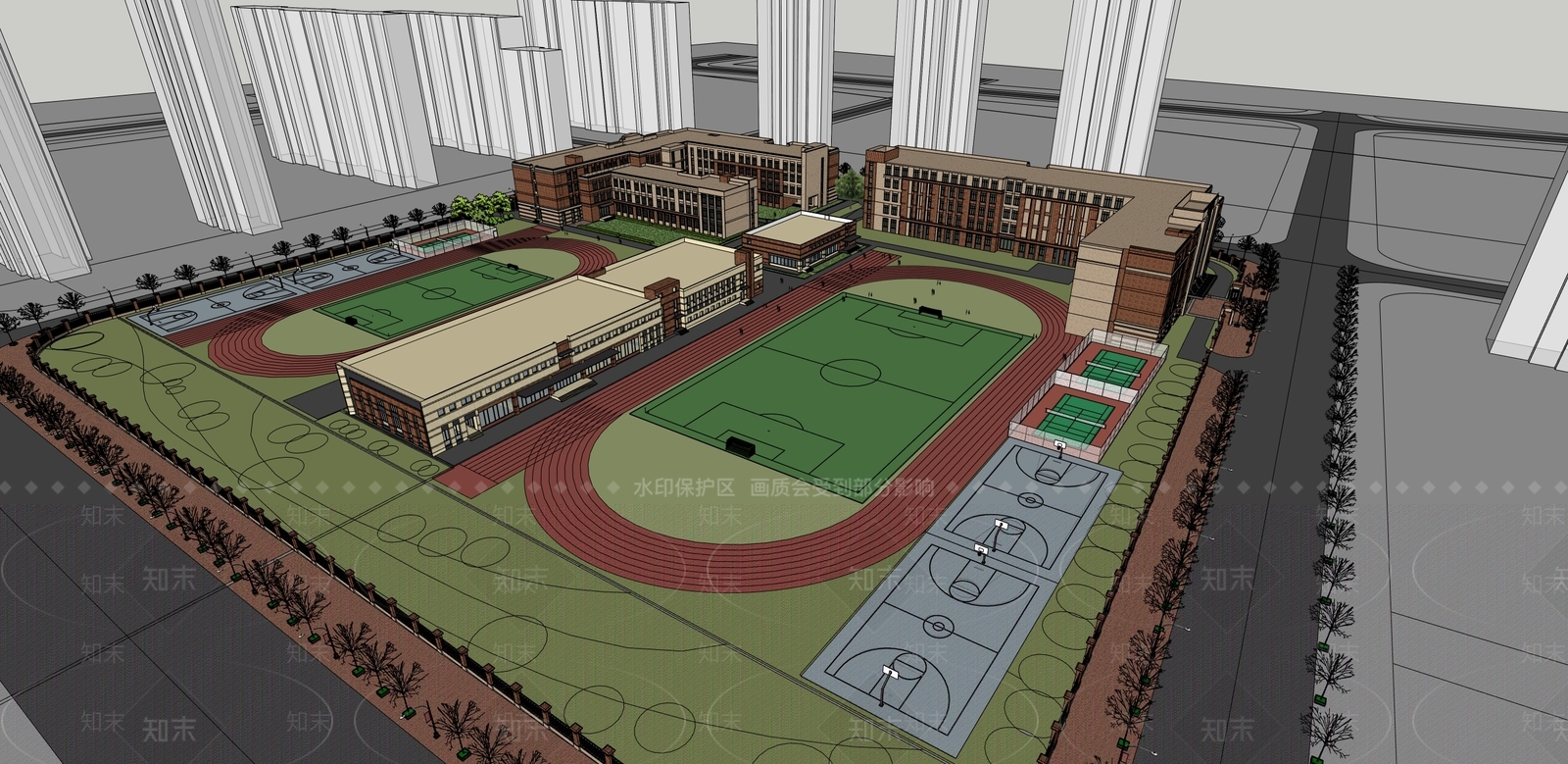 复古简欧学校建筑SU模型下载【ID:1188265403】