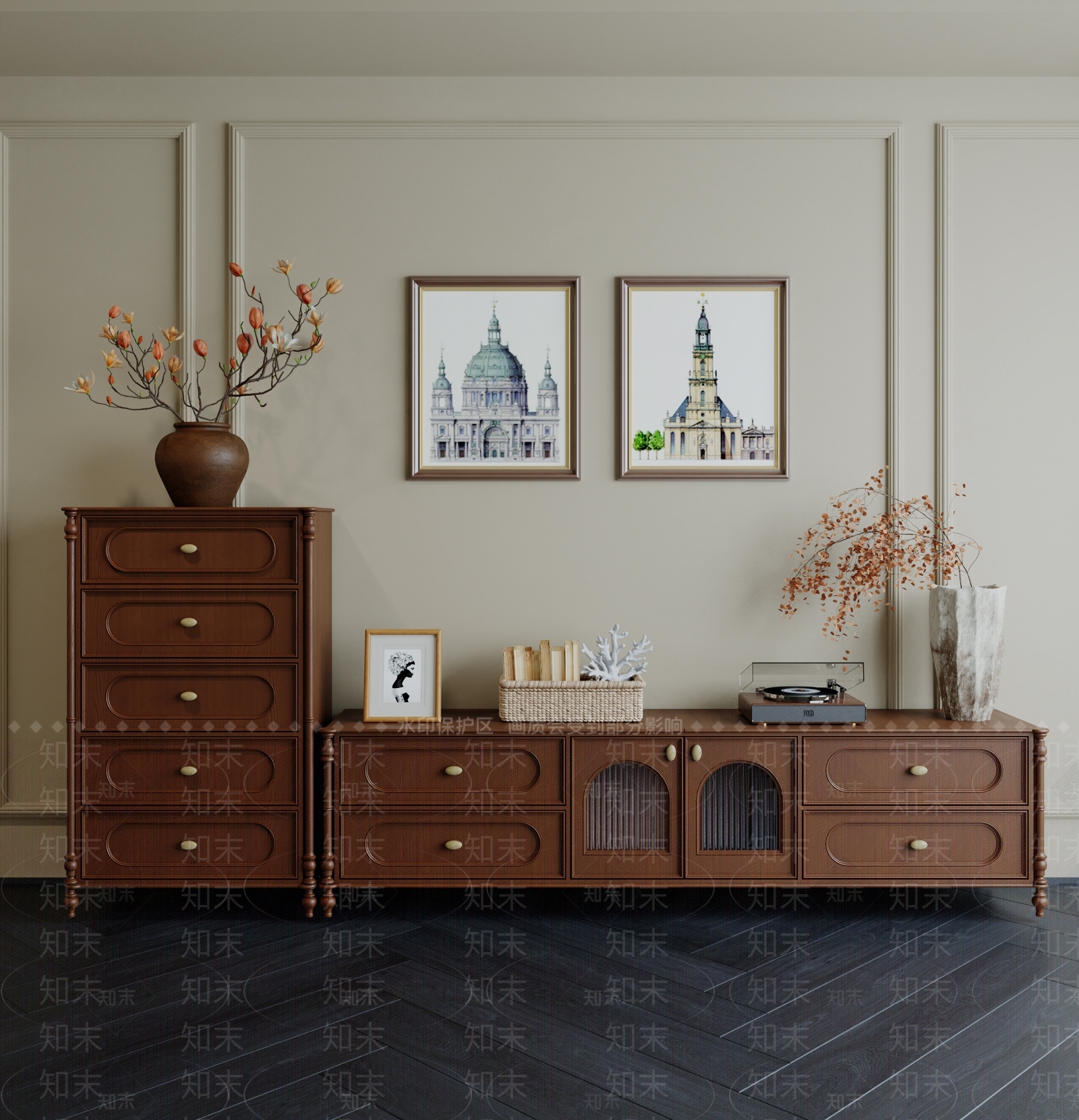 美式法式电视柜3D模型下载【ID:1188277396】