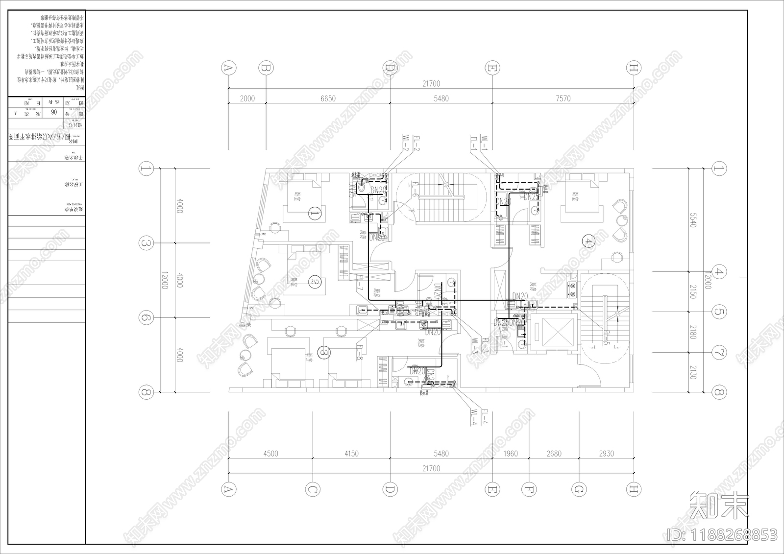 简约新中式民宿建筑cad施工图下载【ID:1188268853】