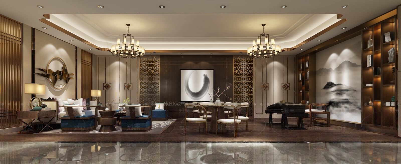 现代新中式包厢3D模型下载【ID:1188279367】