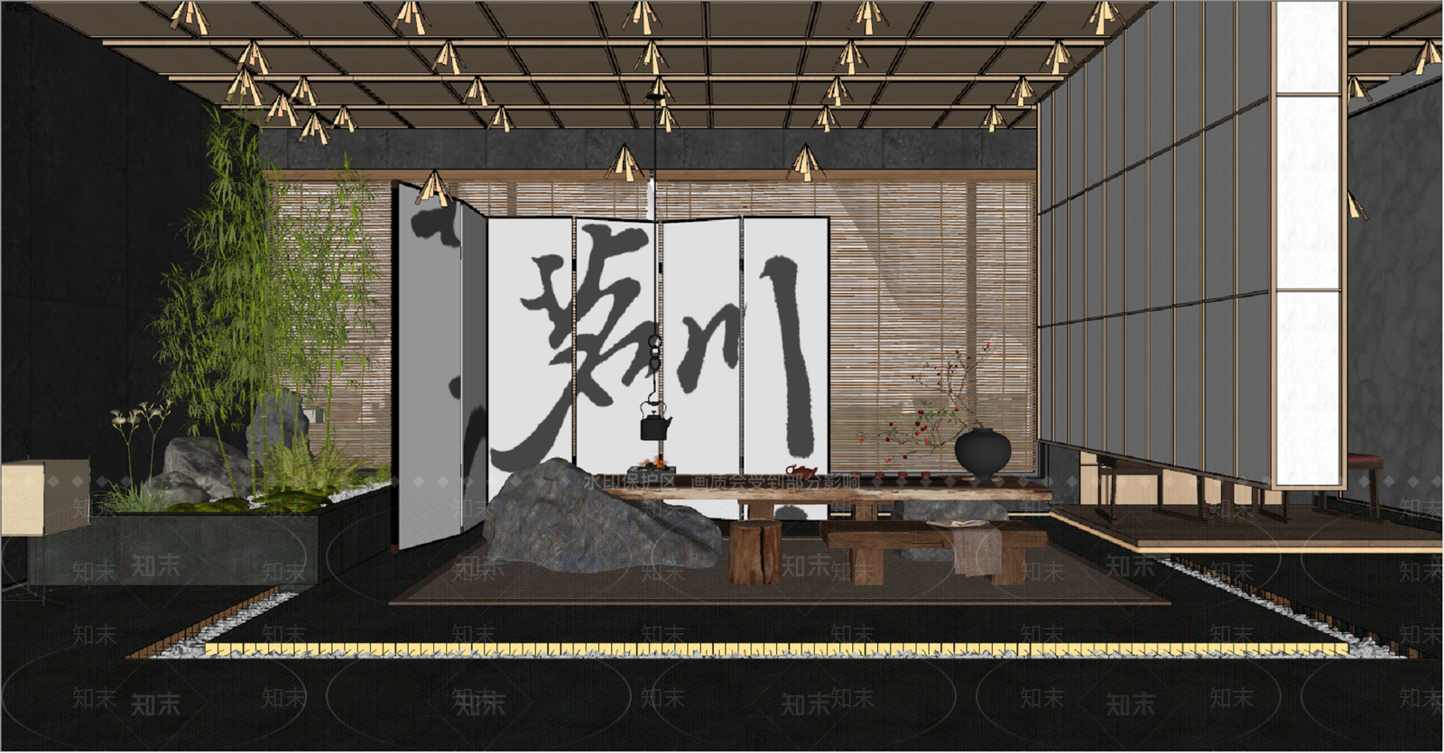 新中式禅意茶室SU模型下载【ID:1188280215】