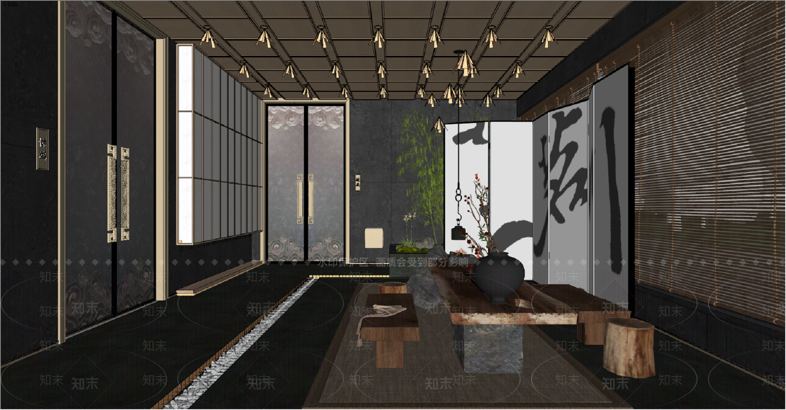 新中式禅意茶室SU模型下载【ID:1188280215】