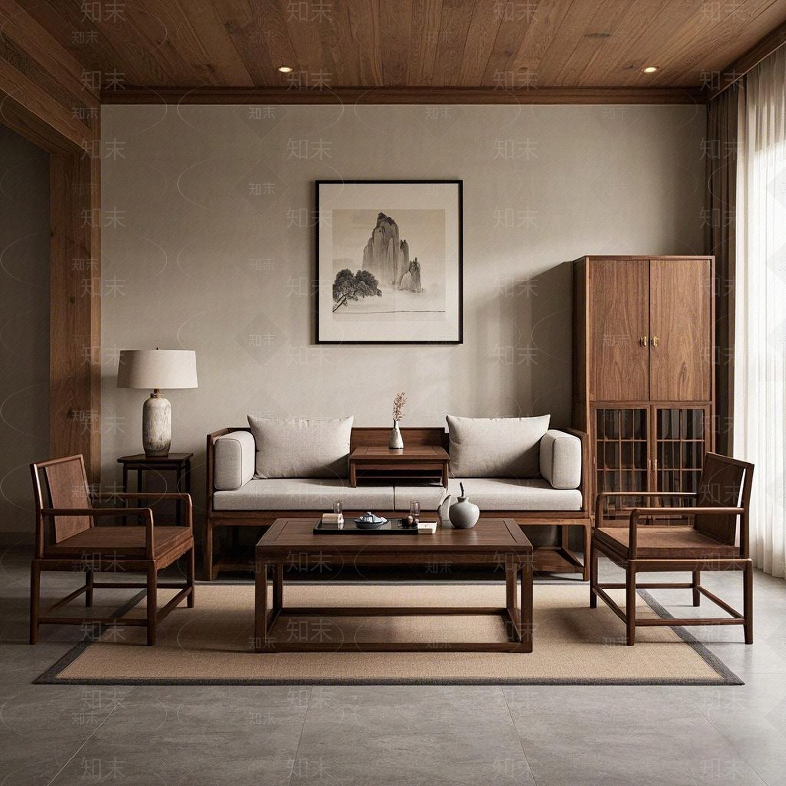 新中式客厅贴图下载【ID:1188280472】