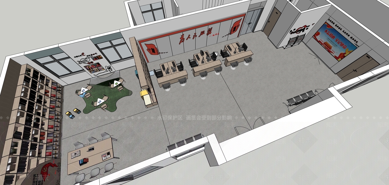 现代新中式办公大堂SU模型下载【ID:1188281319】