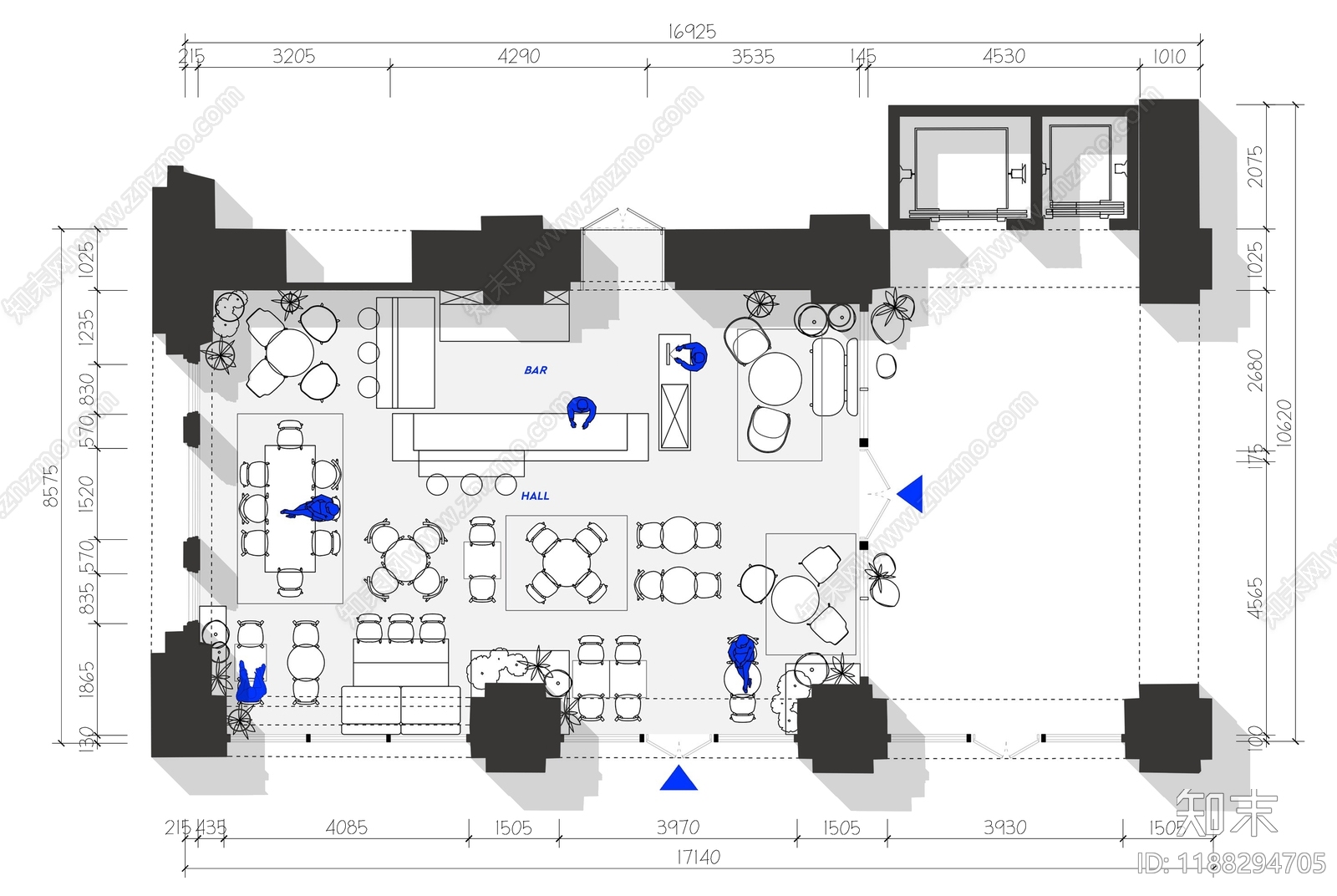 现代咖啡厅施工图下载【ID:1188294705】
