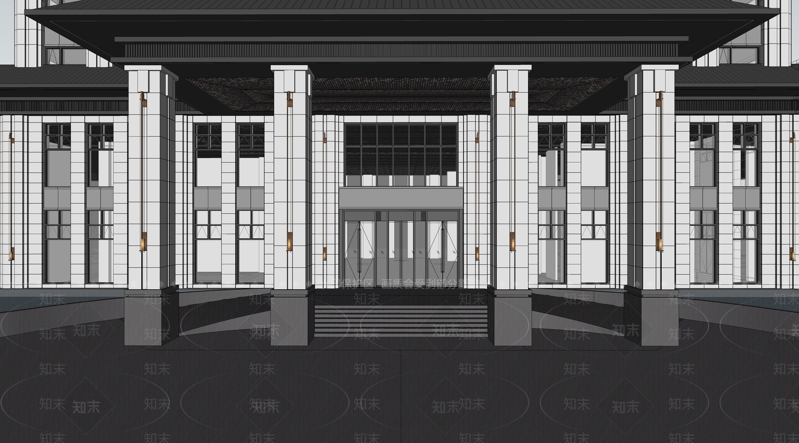 现代酒店建筑SU模型下载【ID:1188303245】