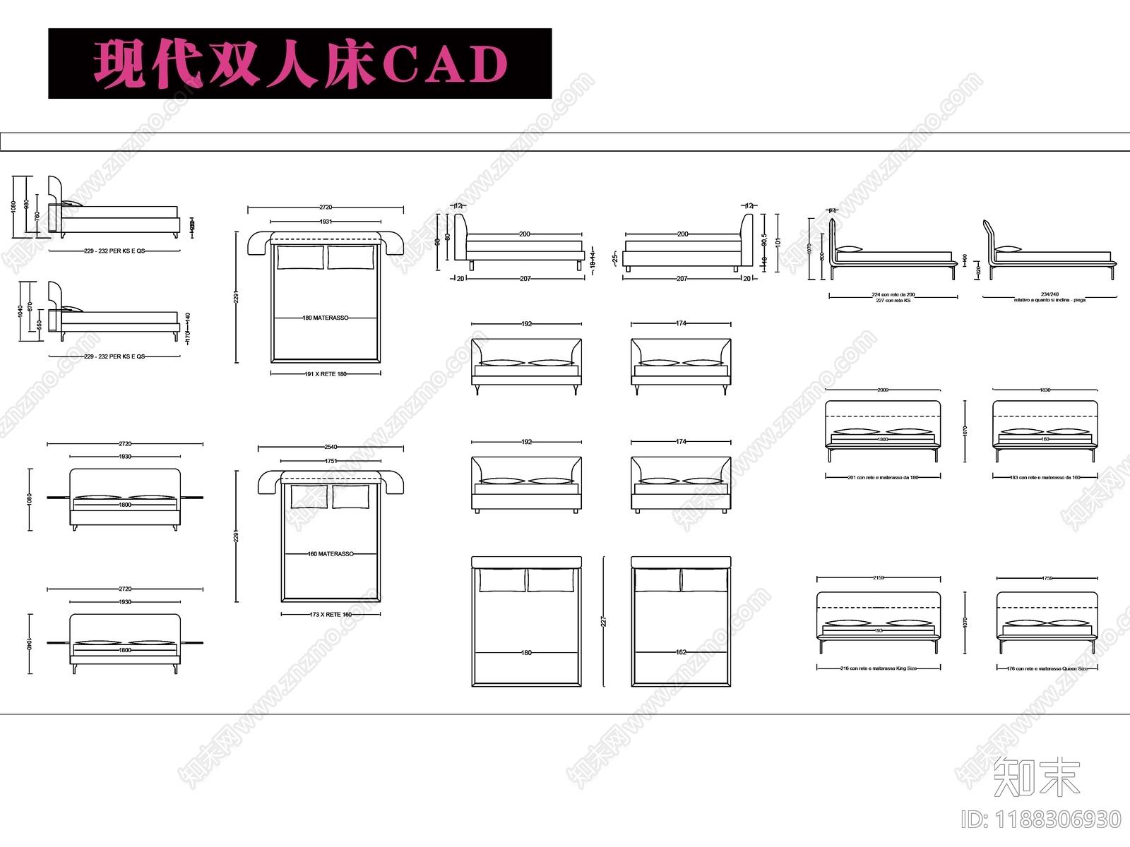 现代床施工图下载【ID:1188306930】