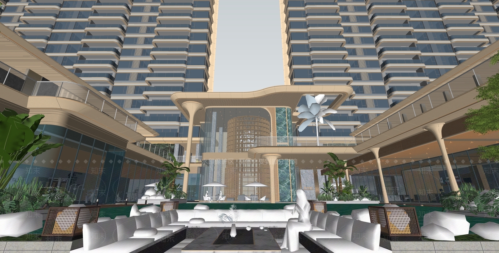 轻奢售楼处建筑SU模型下载【ID:1188312669】
