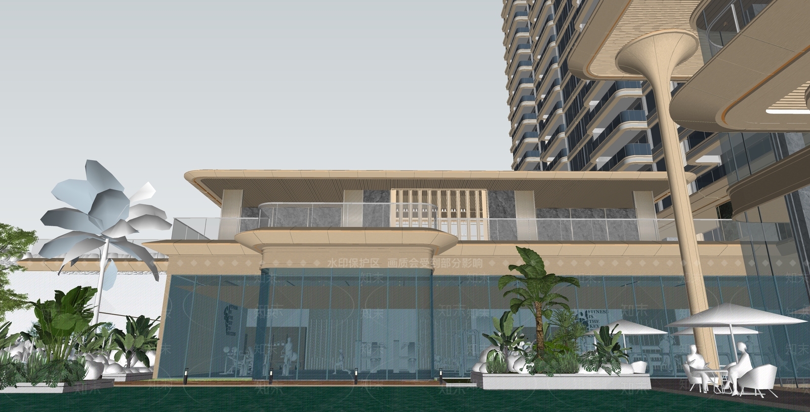 轻奢售楼处建筑SU模型下载【ID:1188312669】