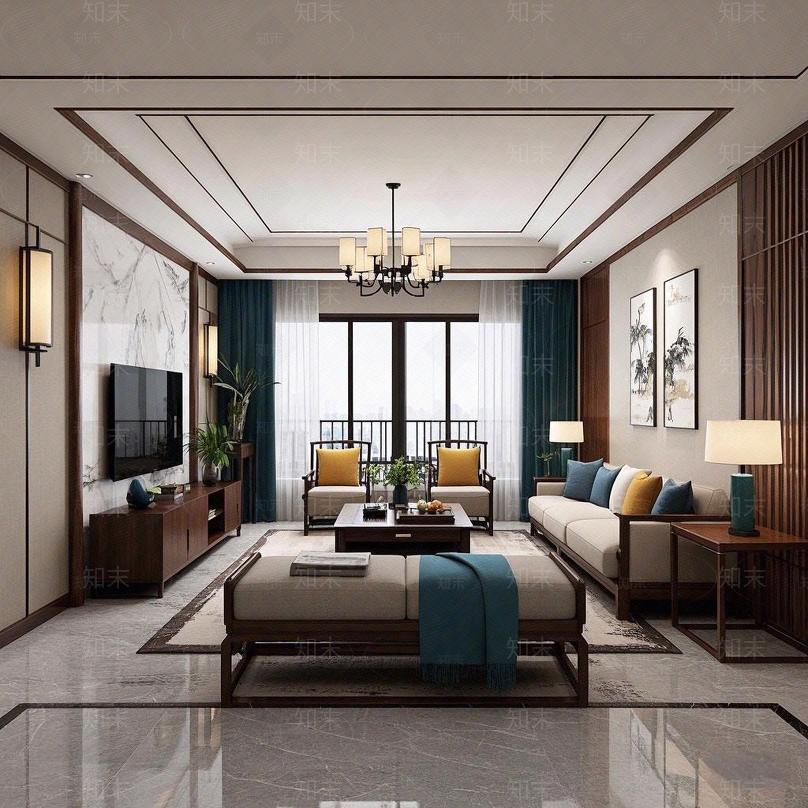 新中式中式客厅贴图下载【ID:1188314306】