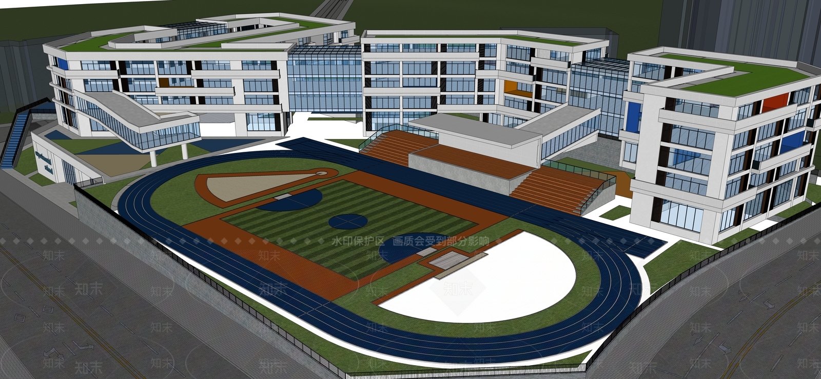 现代学校建筑SU模型下载【ID:1188327674】