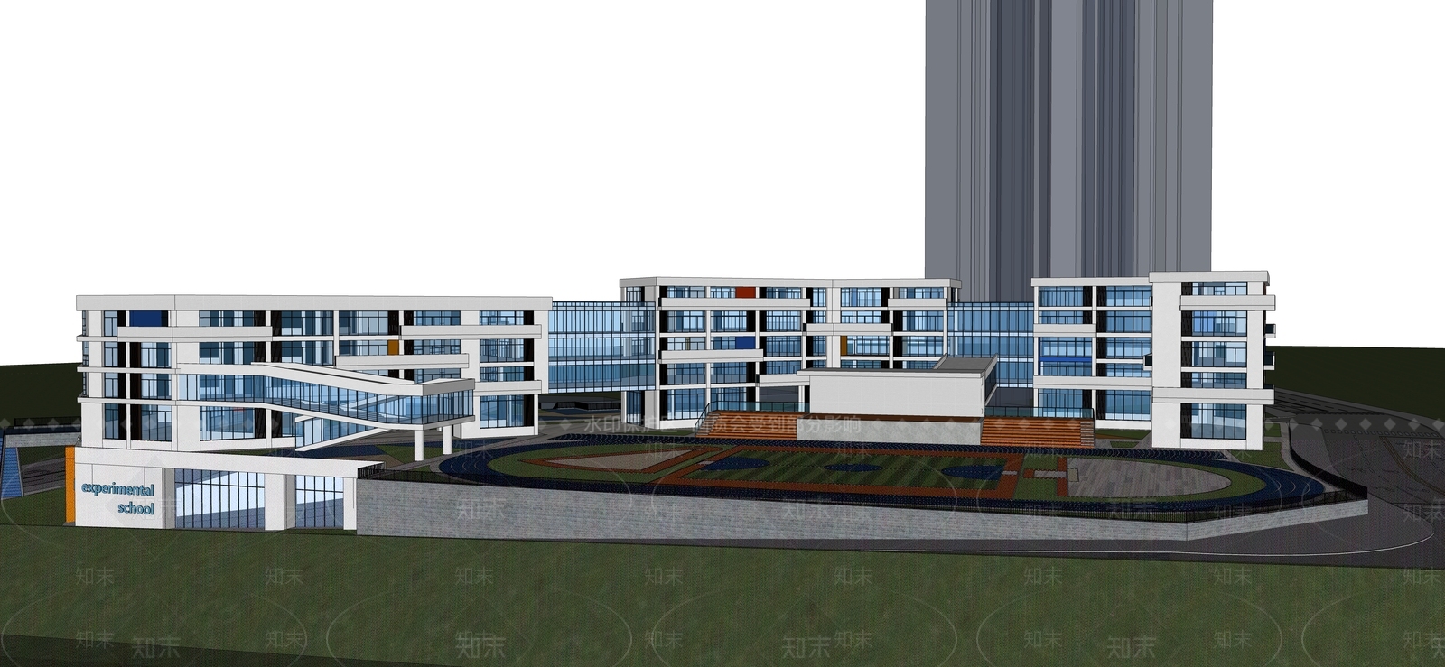 现代学校建筑SU模型下载【ID:1188327674】