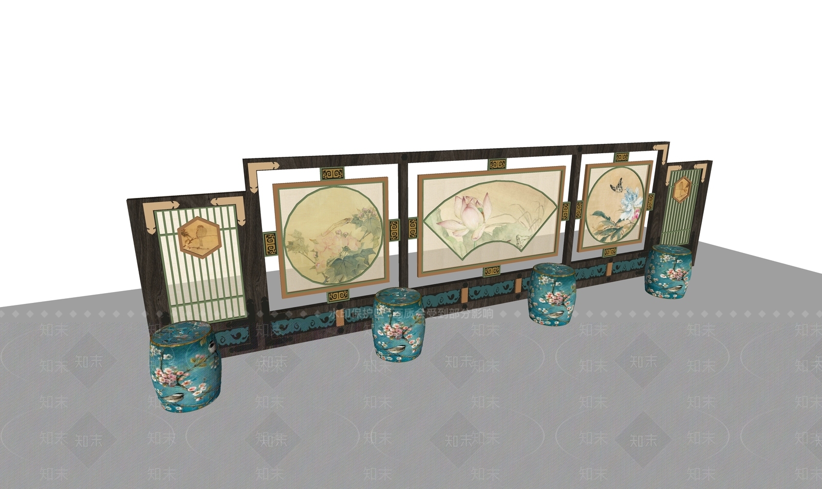 新中式艺术装置SU模型下载【ID:1188328152】