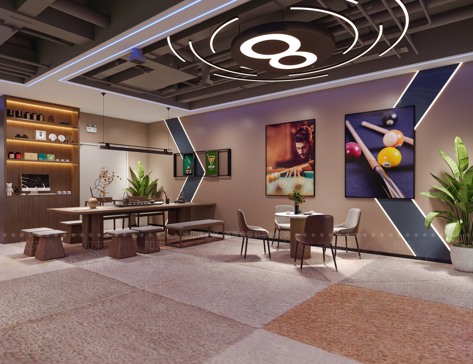 现代新中式台球室3D模型下载【ID:1188328485】