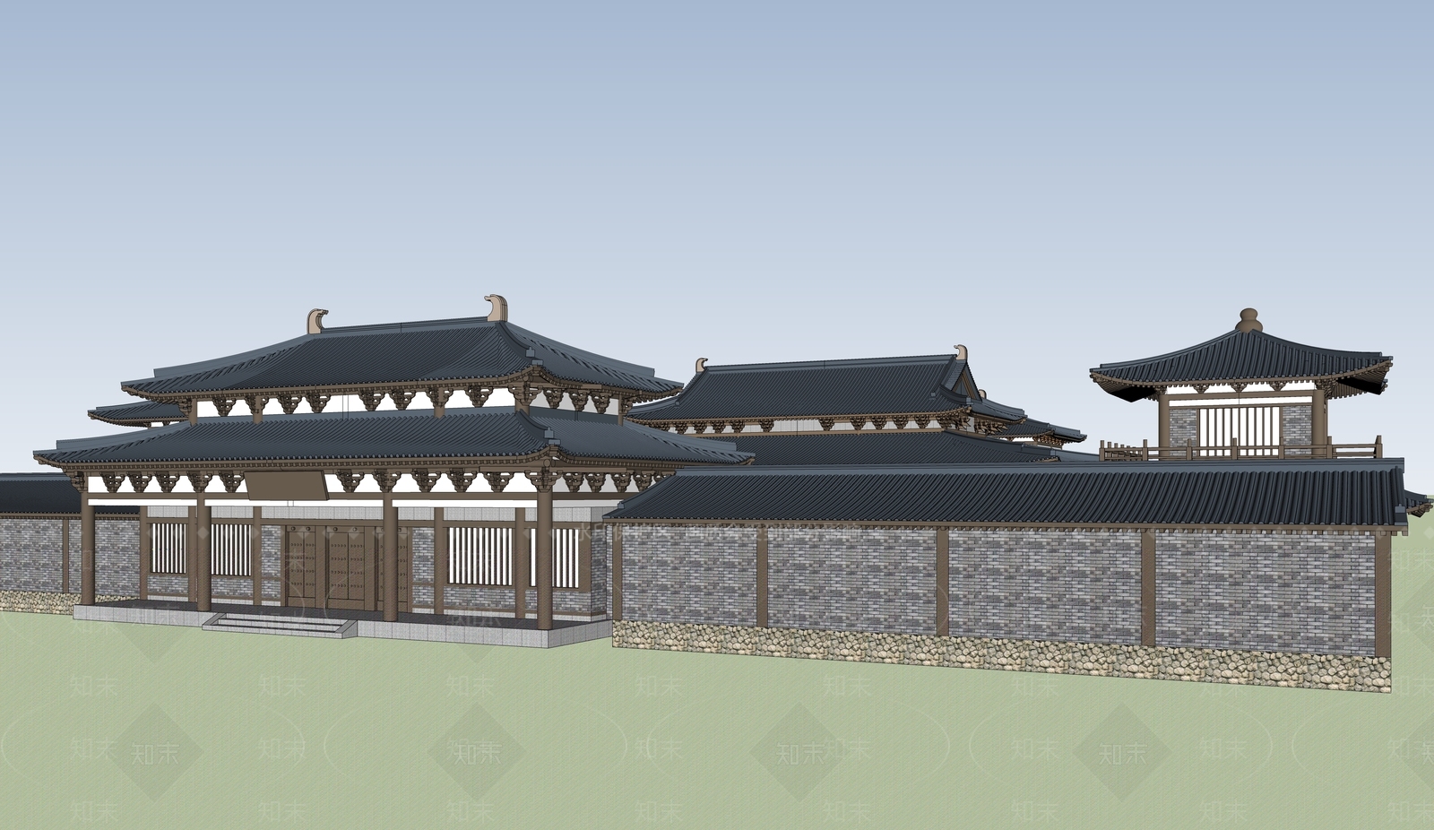中式古建筑SU模型下载【ID:1188328774】