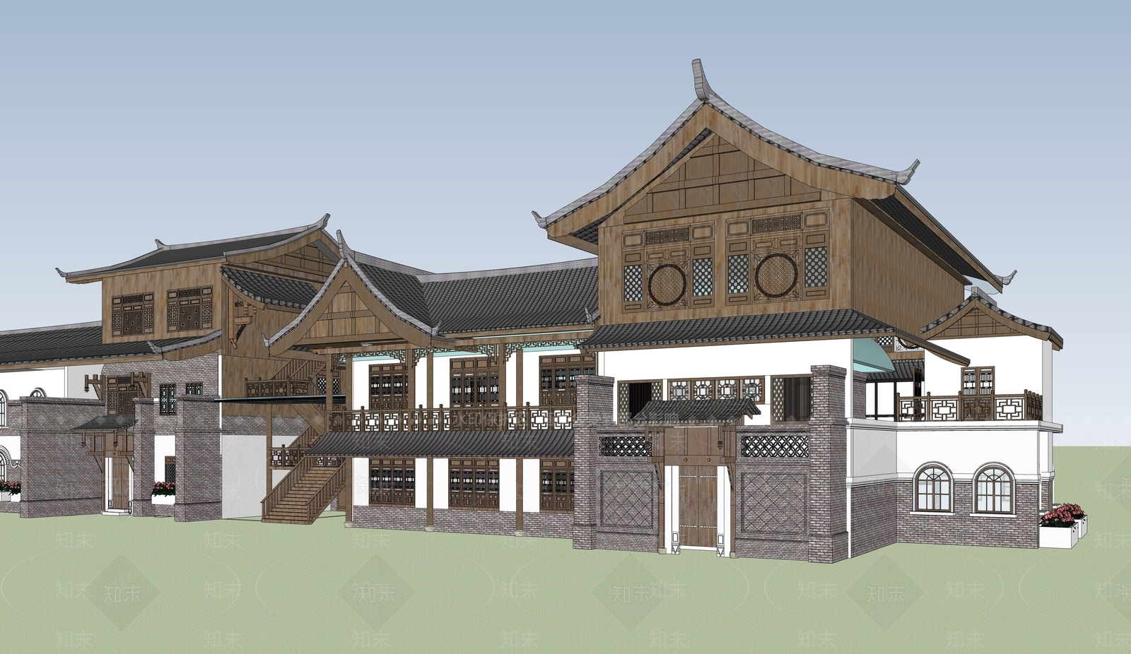 中式商业街SU模型下载【ID:1188329286】