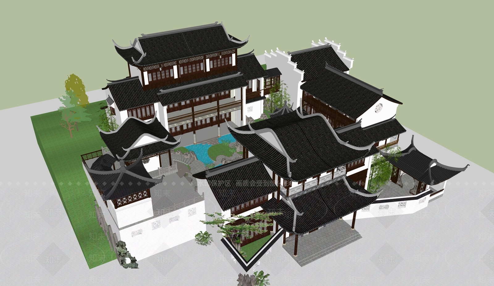 中式别墅SU模型下载【ID:1188329308】