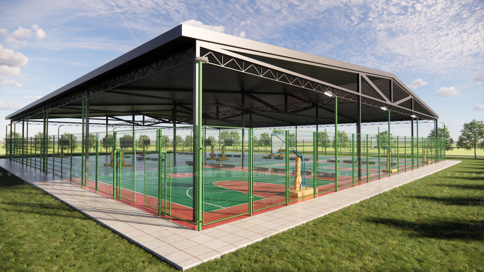 现代篮球场SU模型下载【ID:1188342423】