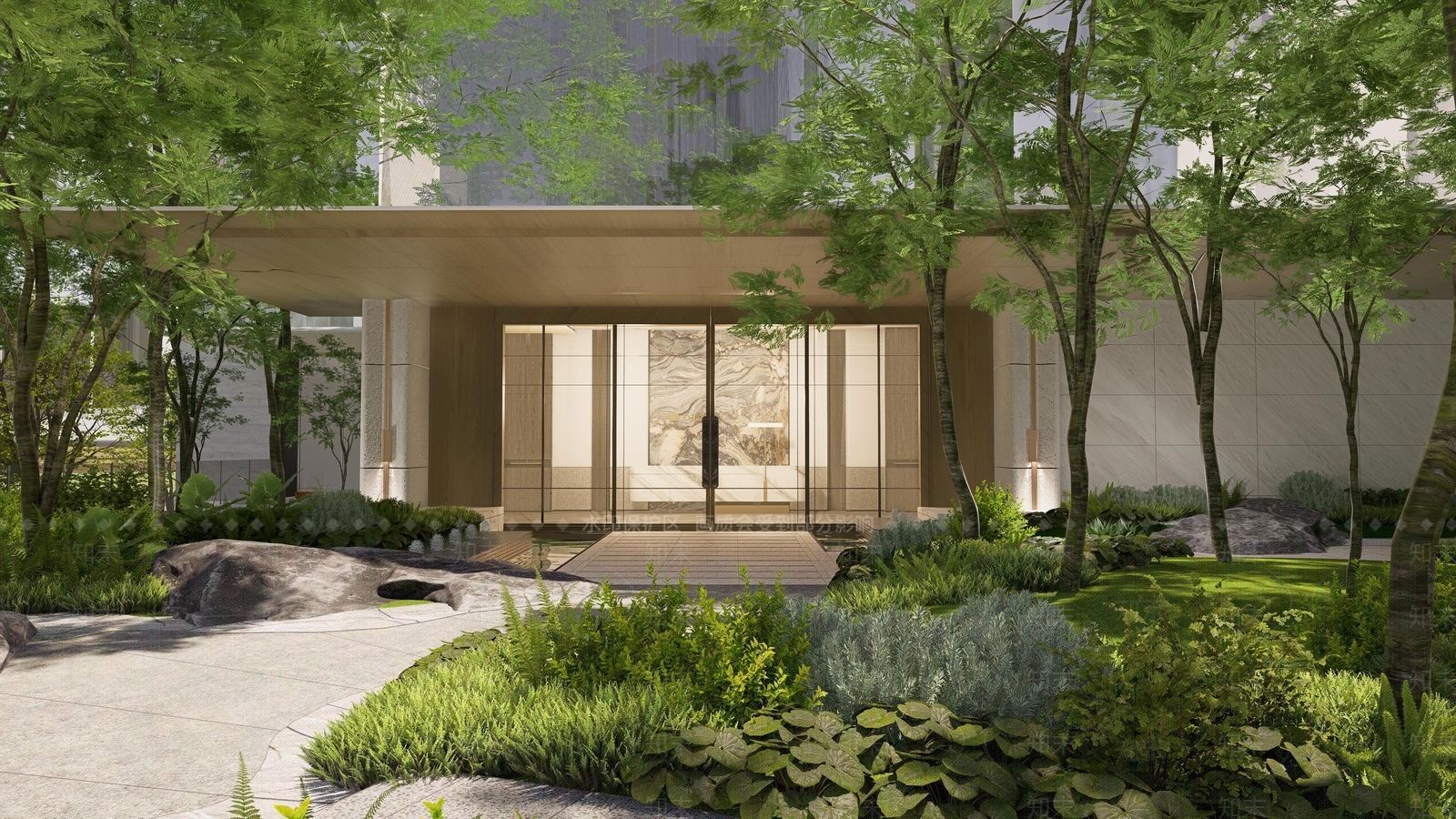 现代小区景观SU模型下载【ID:1188337234】