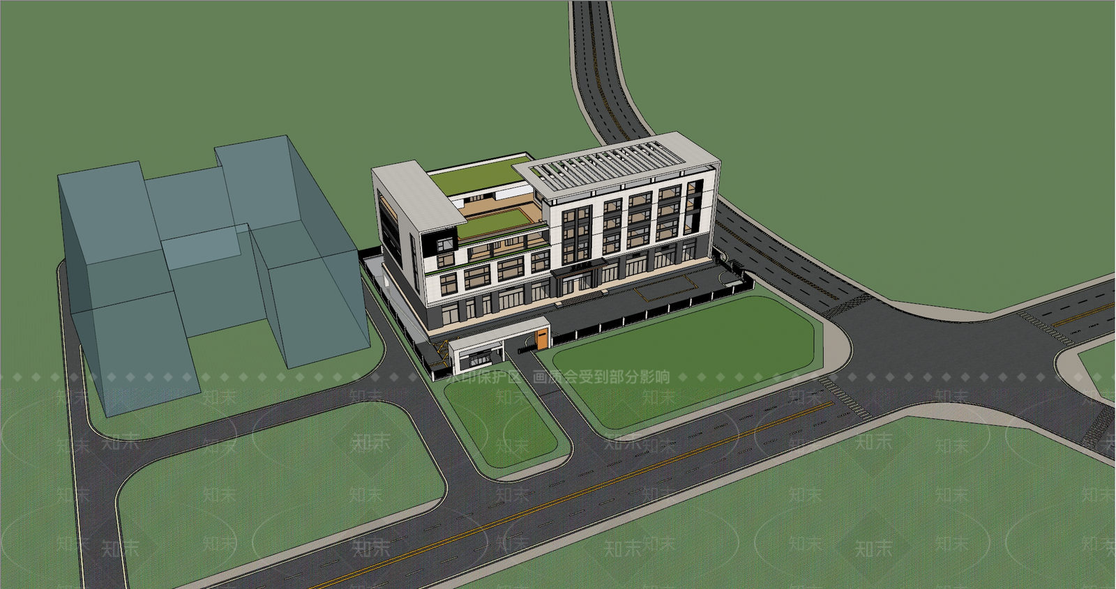 现代新中式酒店建筑SU模型下载【ID:1188338197】