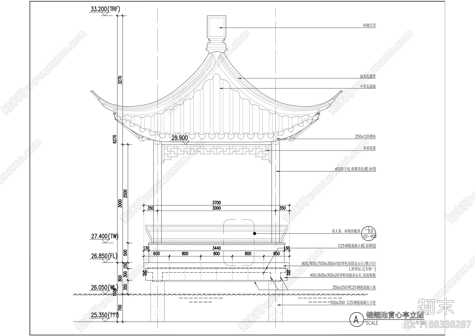 仿古建筑cad施工图下载【ID:1188338287】