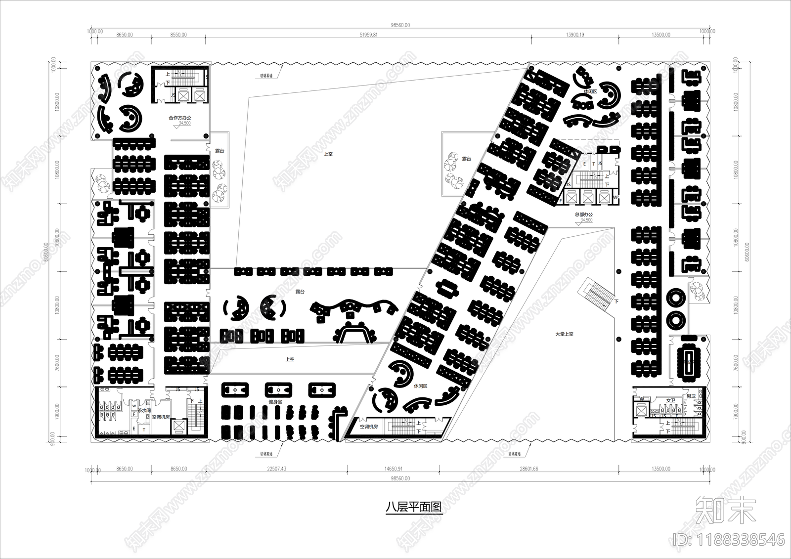 现代办公楼建筑cad施工图下载【ID:1188338546】