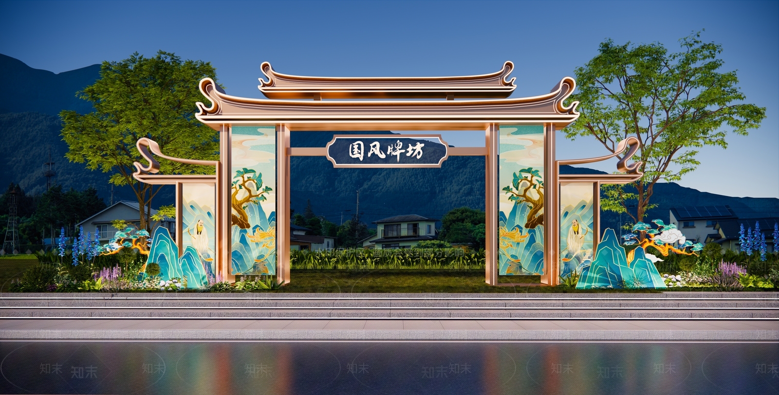 新中式牌坊牌楼SU模型下载【ID:1188340022】