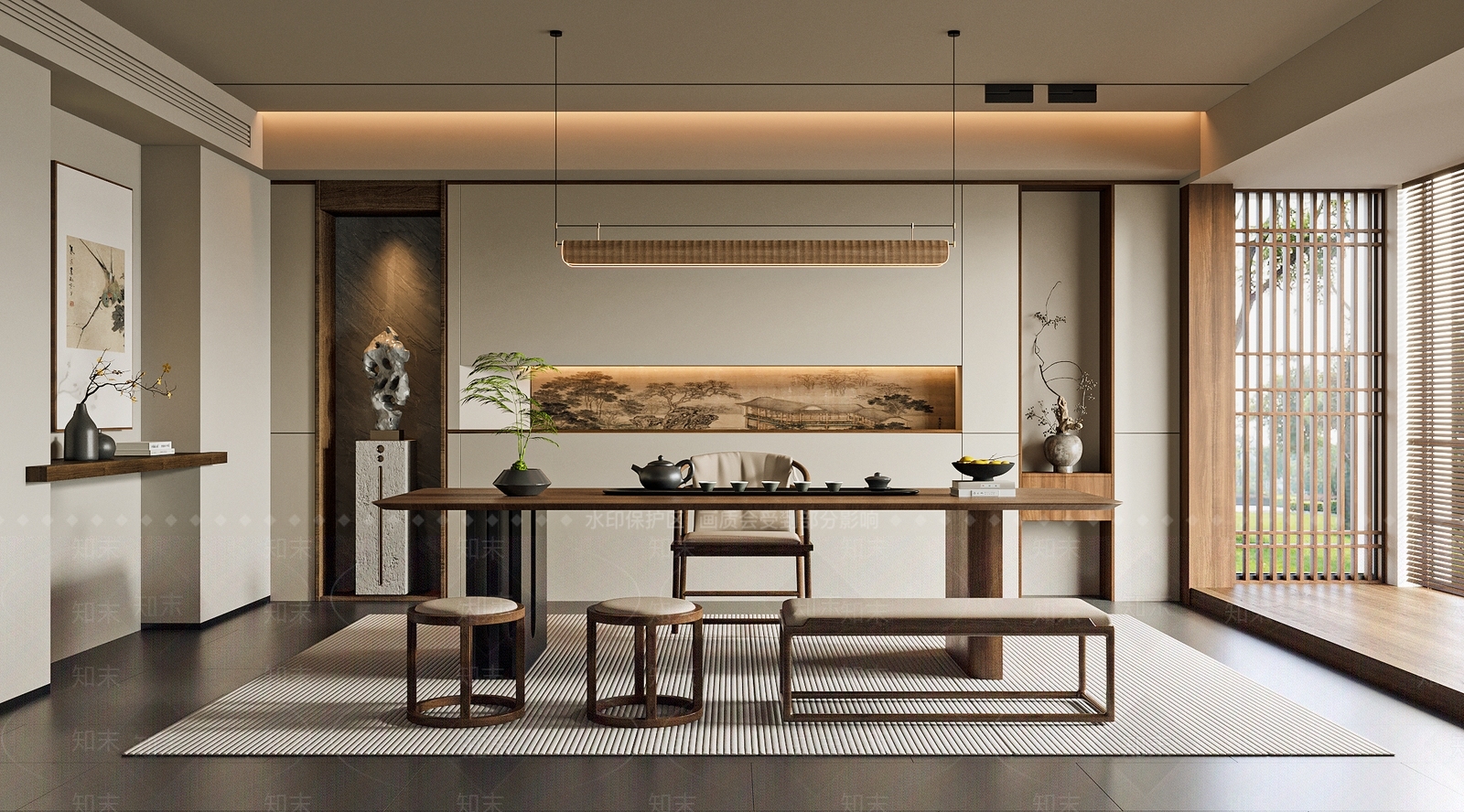 新中式禅意茶室3D模型下载【ID:1188339262】
