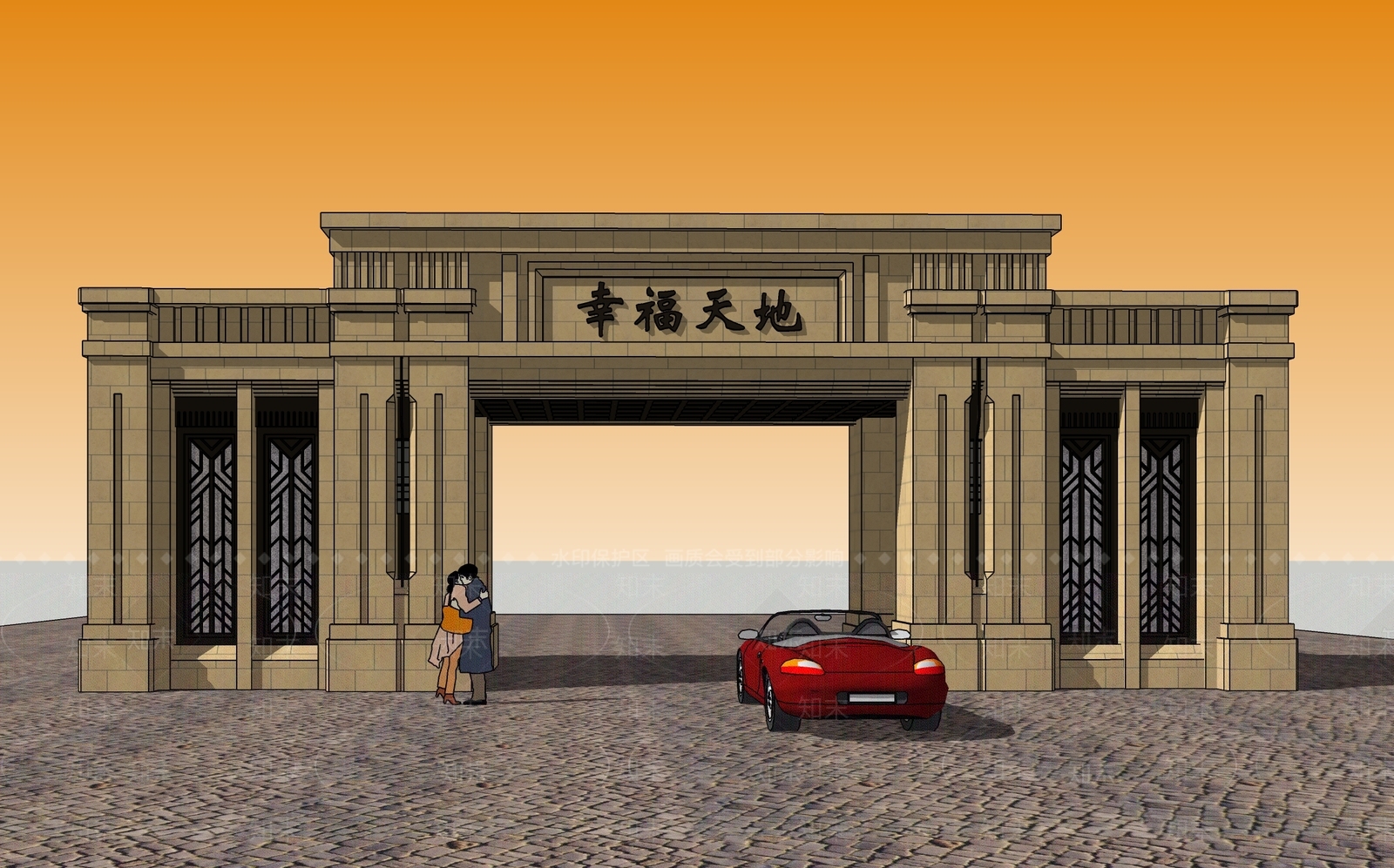 新中式小区建筑SU模型下载【ID:1188339894】