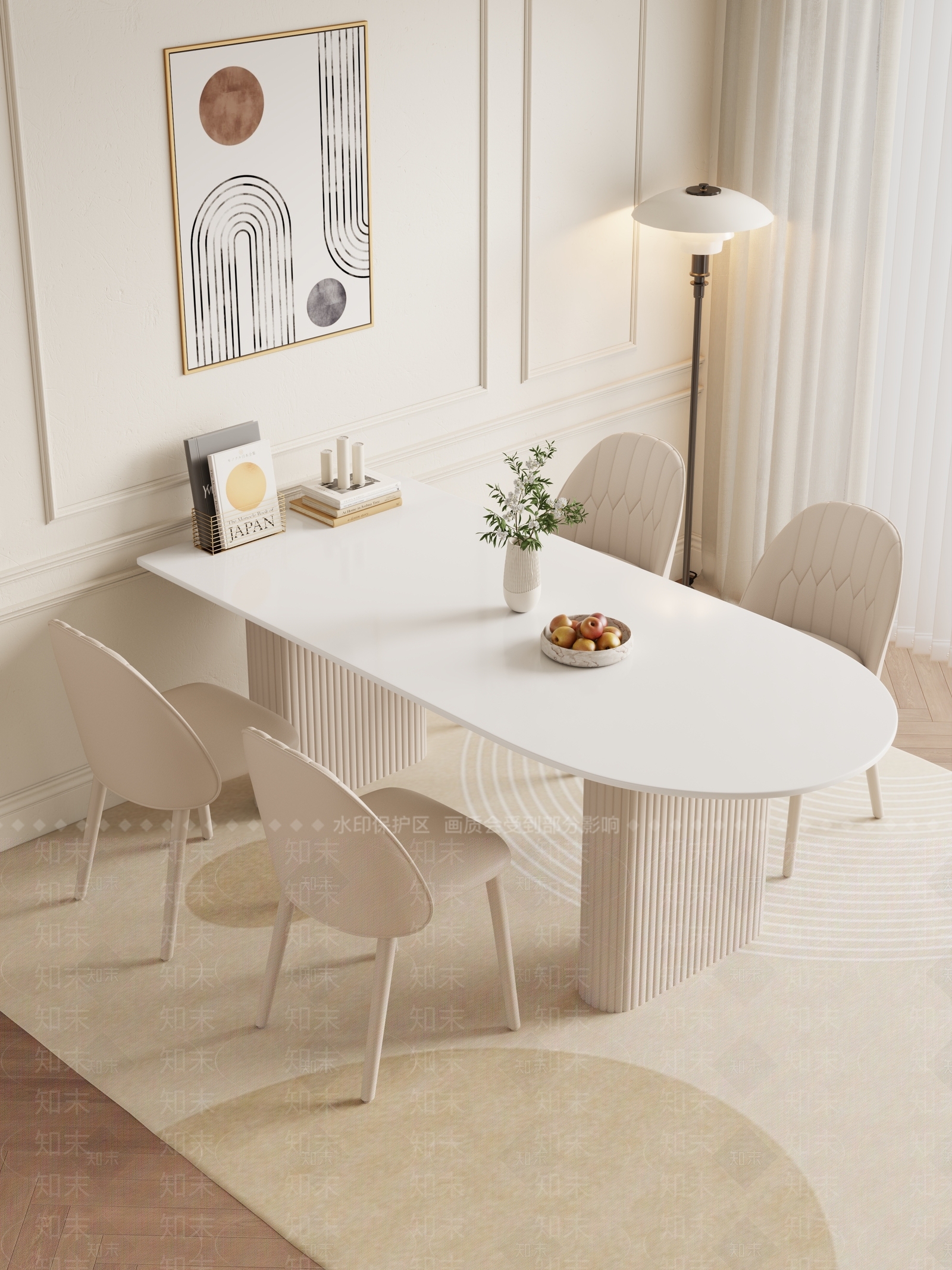 奶油简约餐桌椅3D模型下载【ID:1188339987】