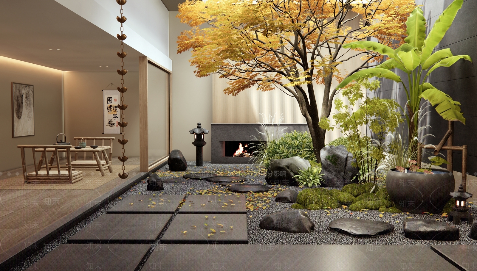 日式禅意室内景观SU模型下载【ID:1188340916】