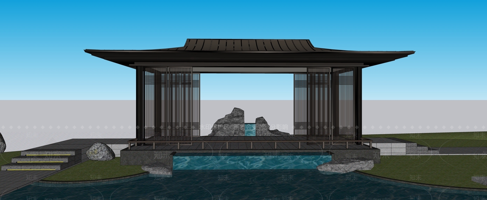 新中式中式廊架SU模型下载【ID:1188342852】