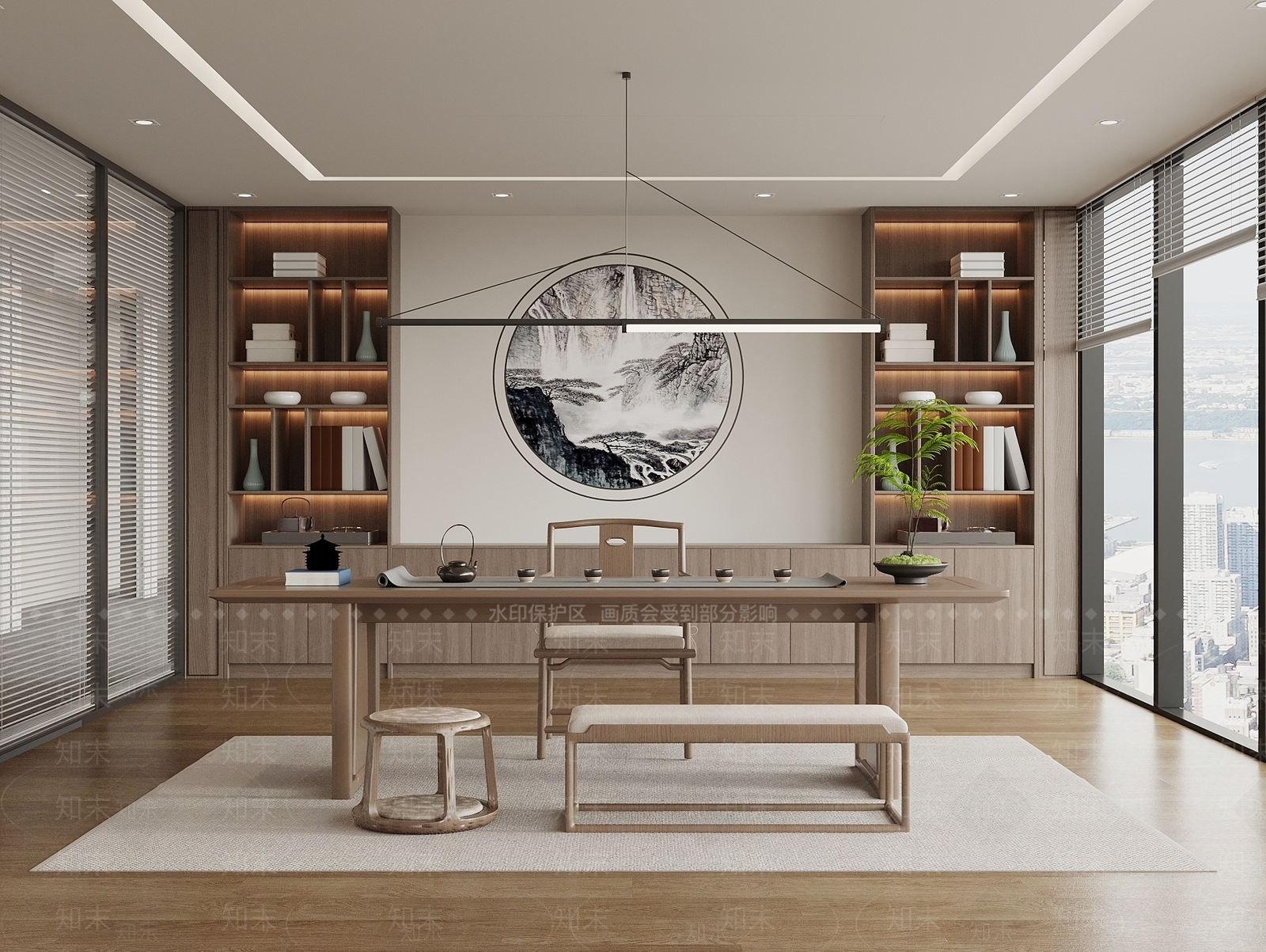 新中式茶室SU模型下载【ID:1188345504】