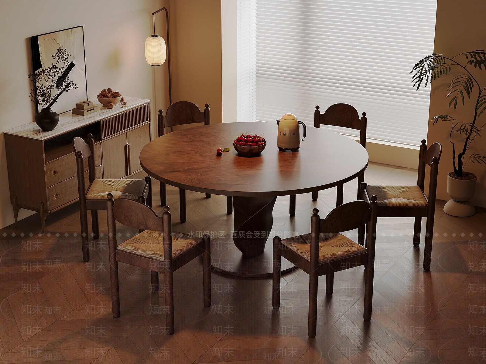 侘寂中古餐桌椅3D模型下载【ID:1188348593】