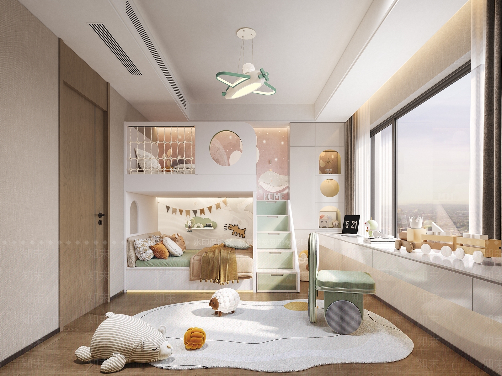 白色储物柜上下床3D模型下载【ID:1227448129】
